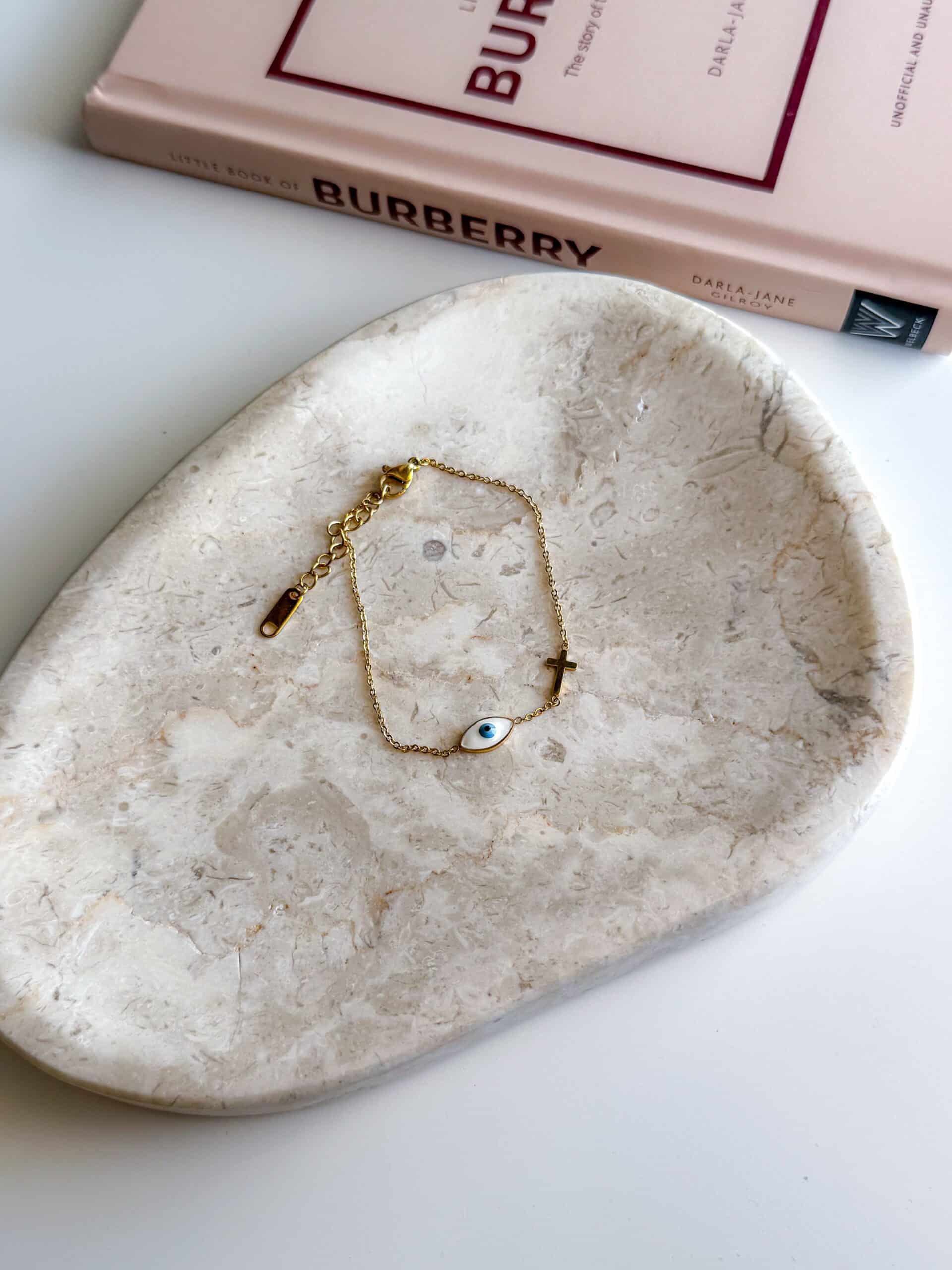 Γυναικεία Χρυσή Αλυσίδα Χεριού με Λευκό Ματάκι