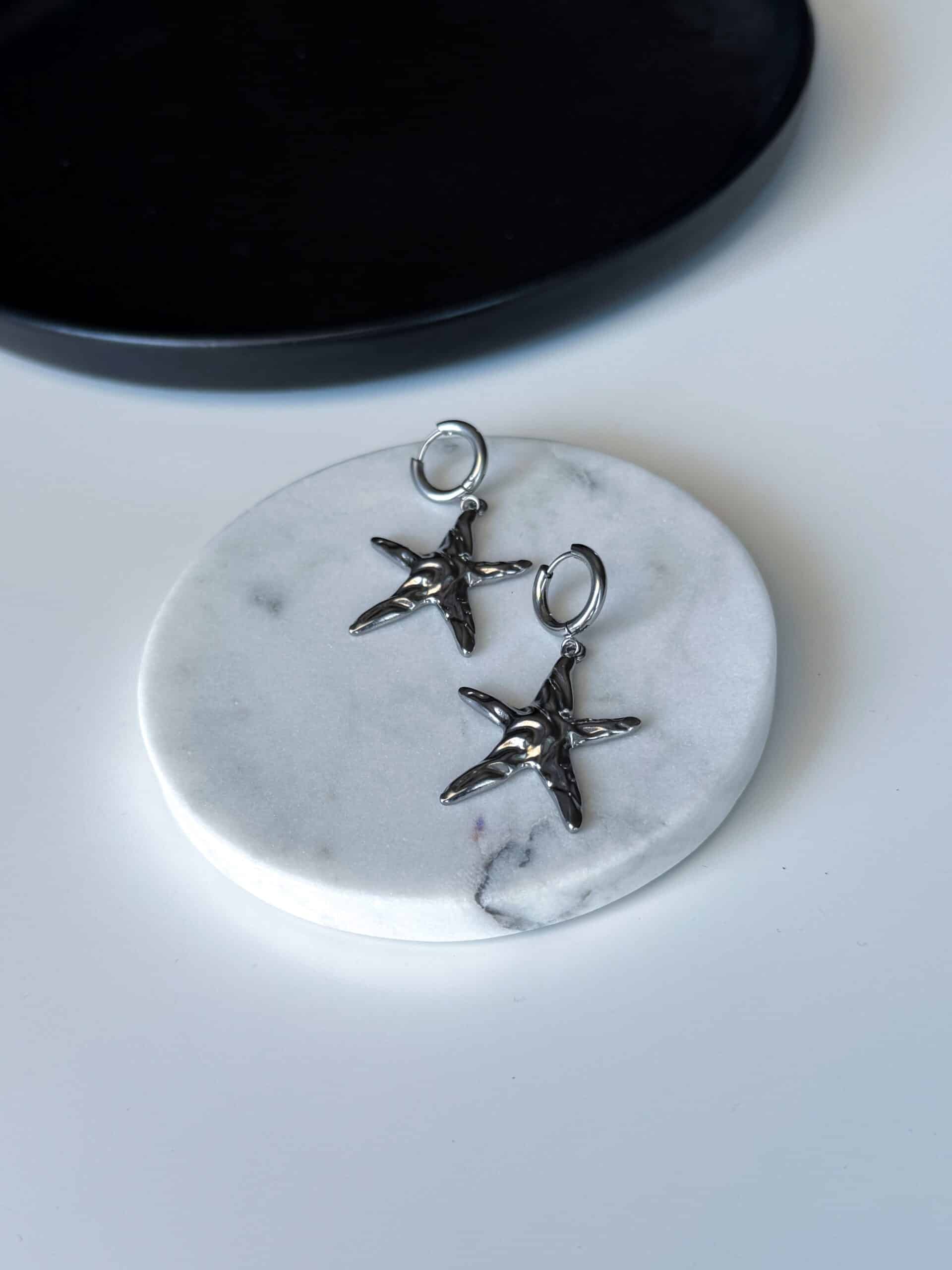 Ασημί Κρεμαστά Σκουλαρίκια Αστερίας