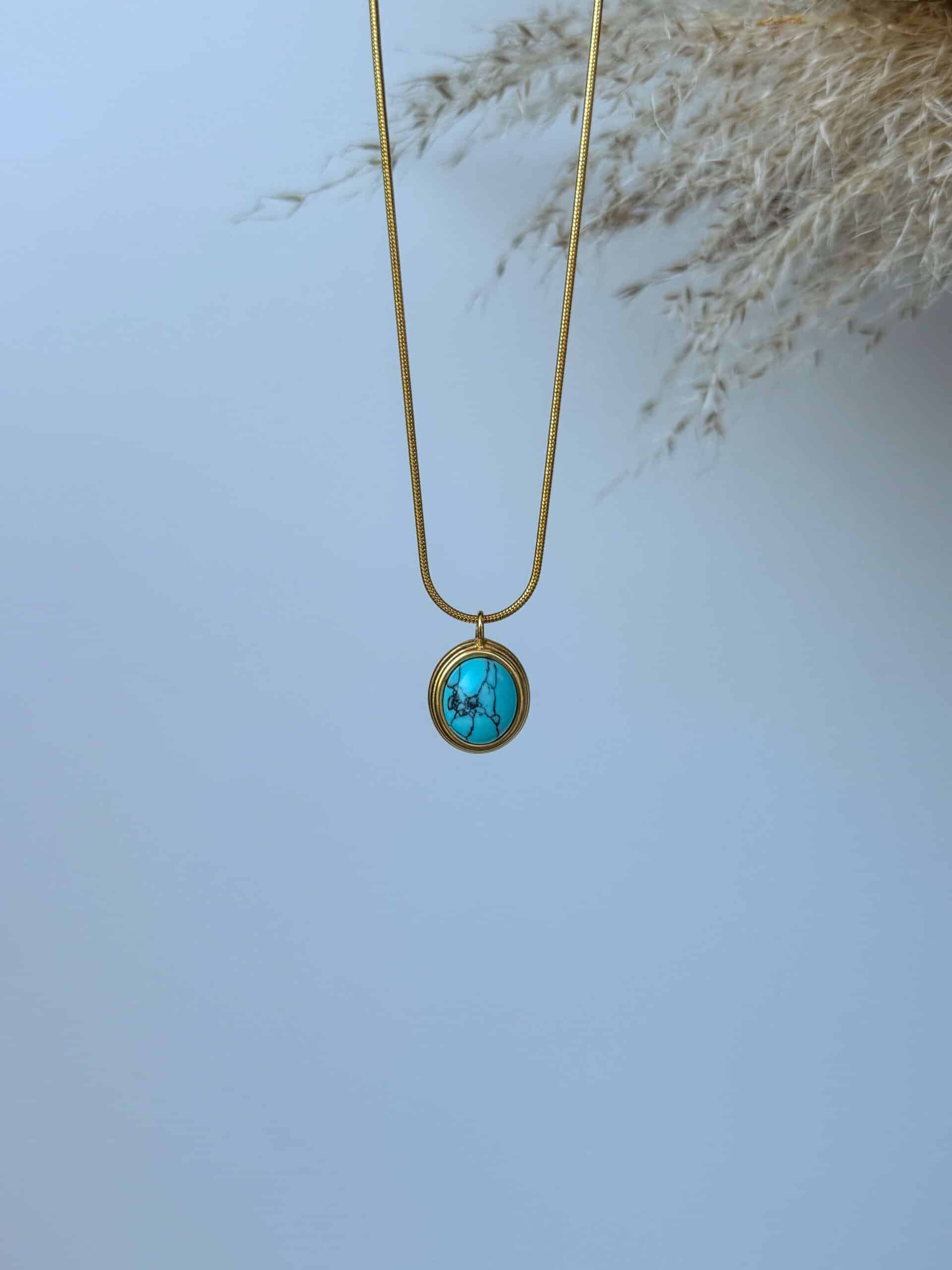 Χρυσό Γυναικείο Κολιέ με Vintage Γαλάζια Πέτρα