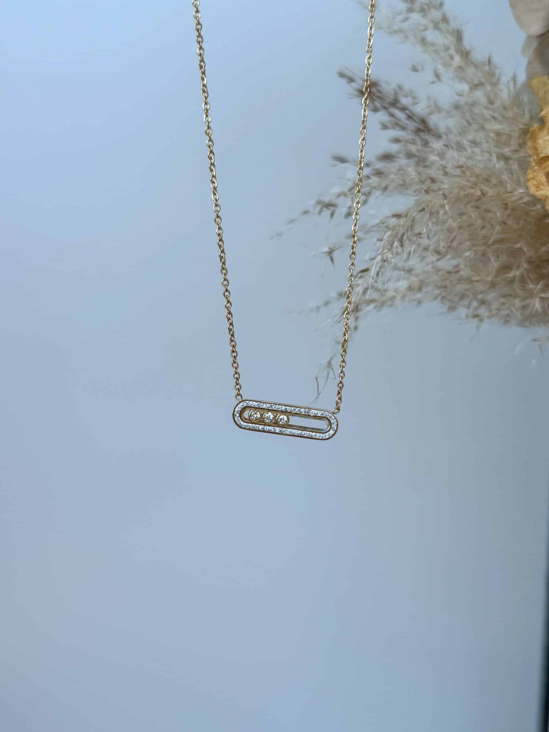 Χρυσό Γυναικείο Κολιέ Πλαίσιο με Κινούμενα Ζιργκόν