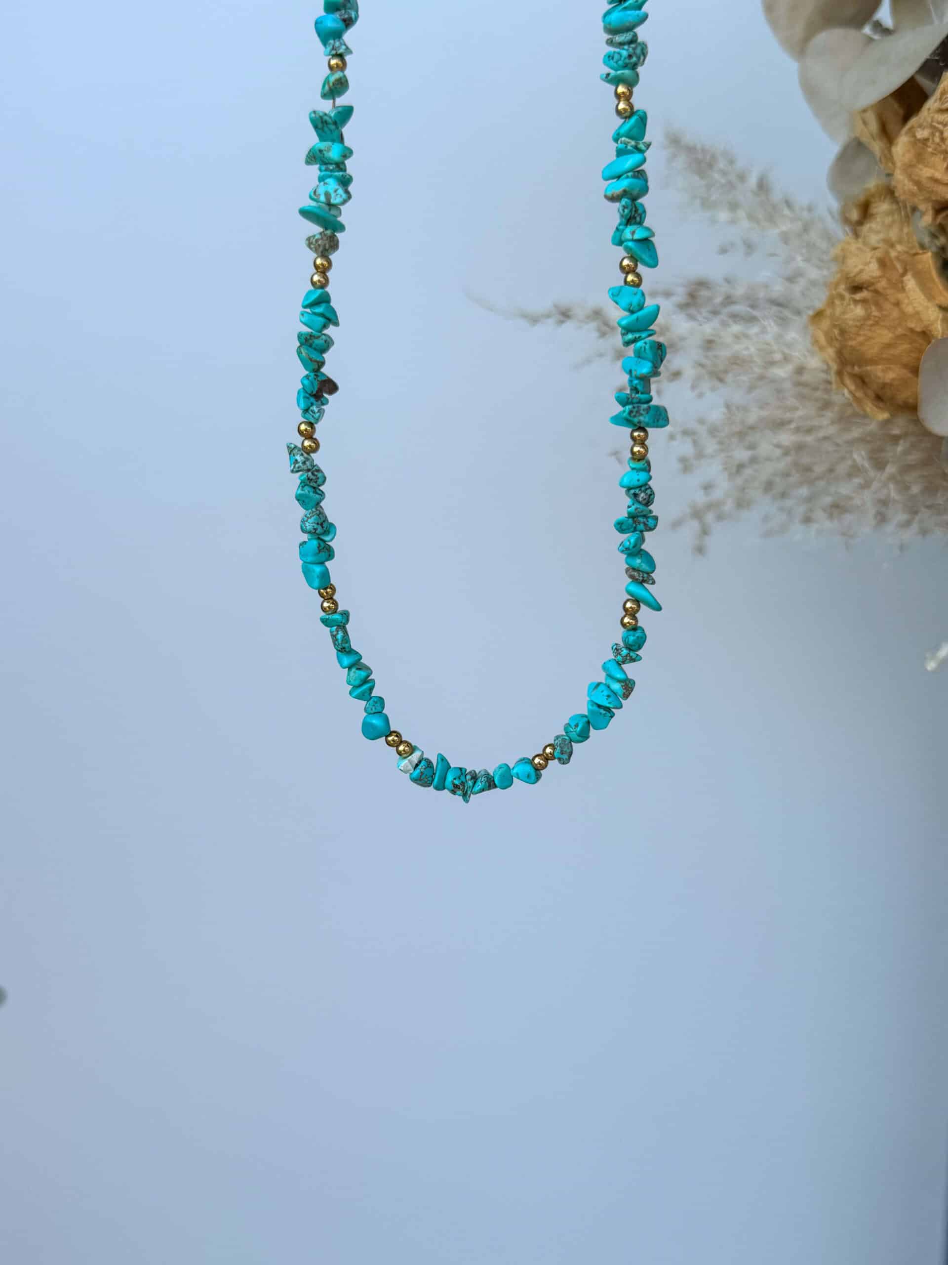 Γυναικείο Κολιέ με Γαλάζιες Χάντρες