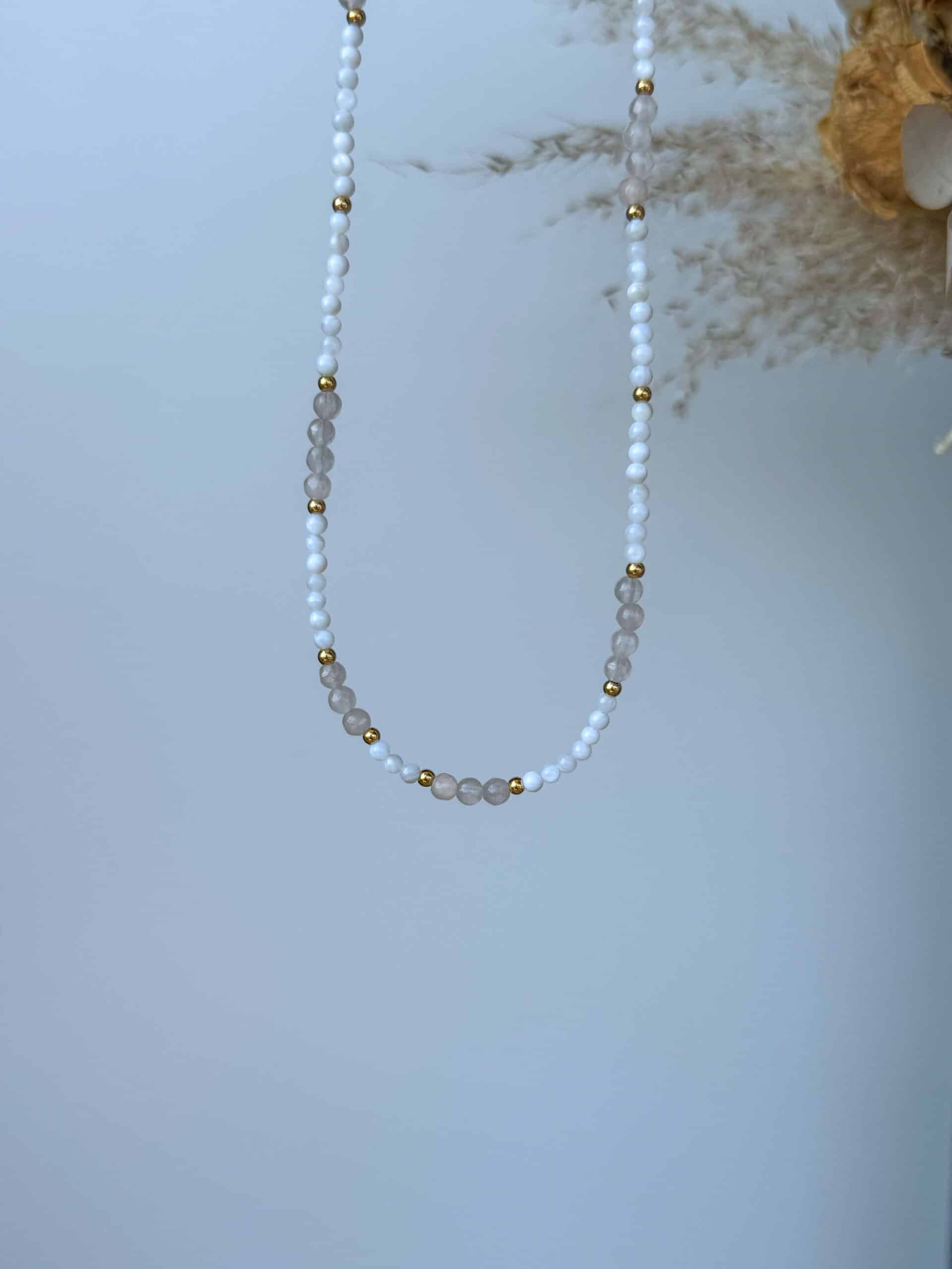 Γυναικείο Κολιέ με Λευκές & Ροζ Χάντρες