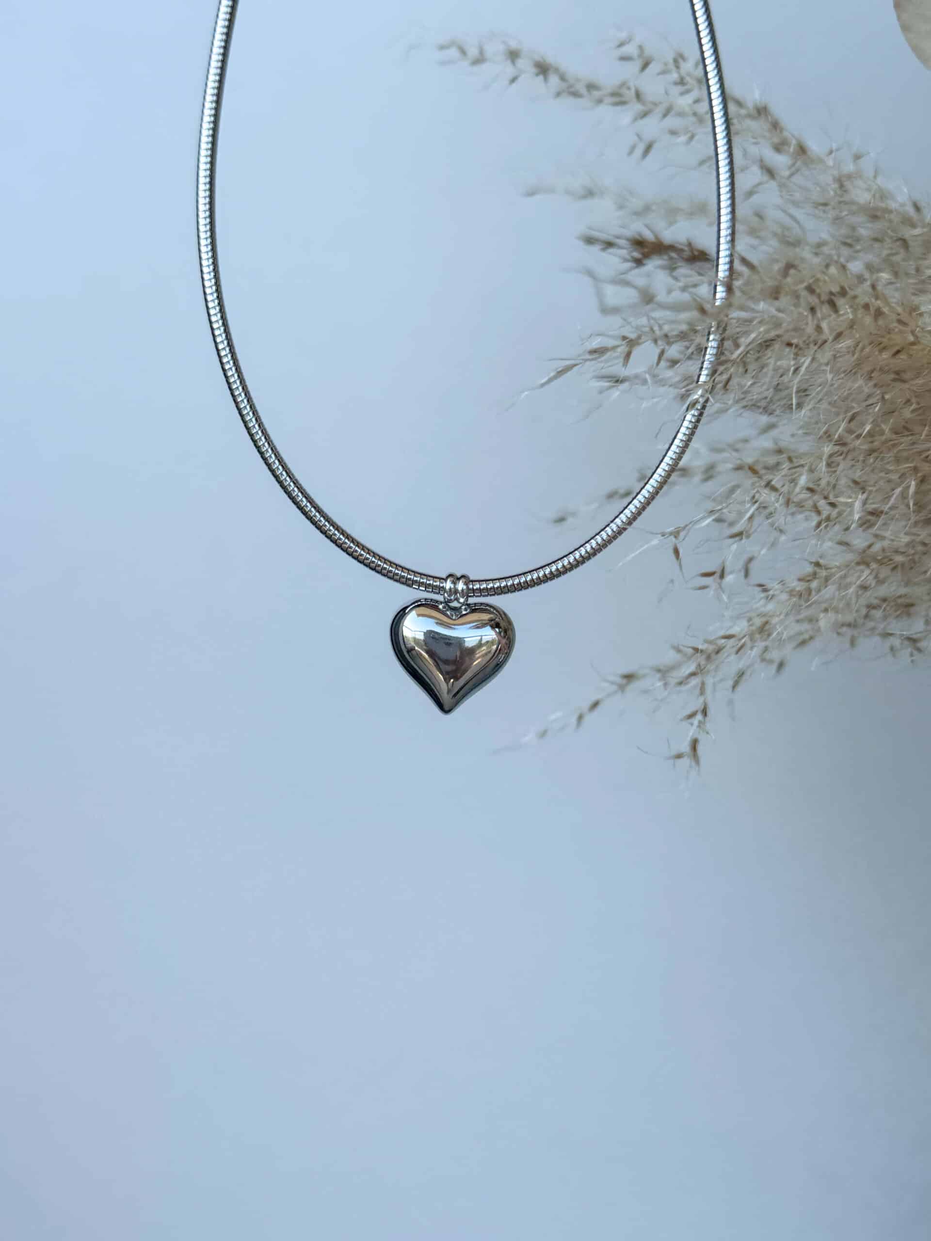 ασημί γυναικείο κολιέ με καρδιά