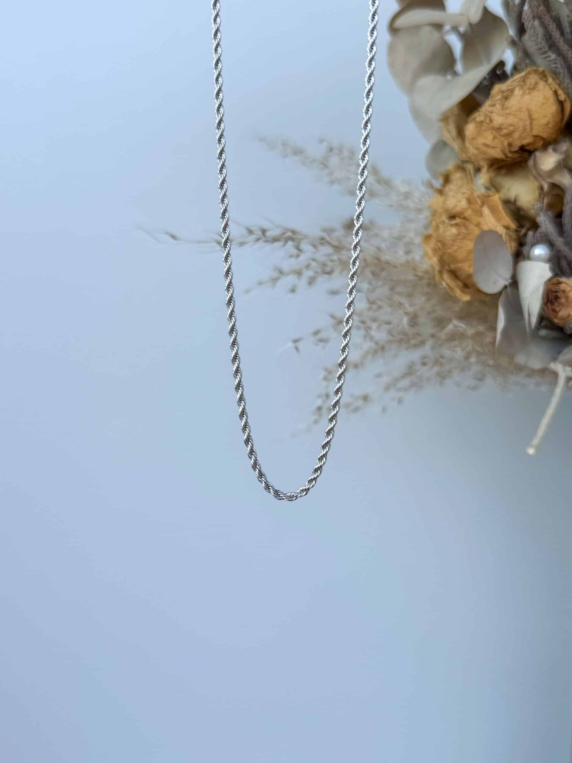 ασημί γυναικεία αλυσίδα λαιμού rope λεπτή και κοντή