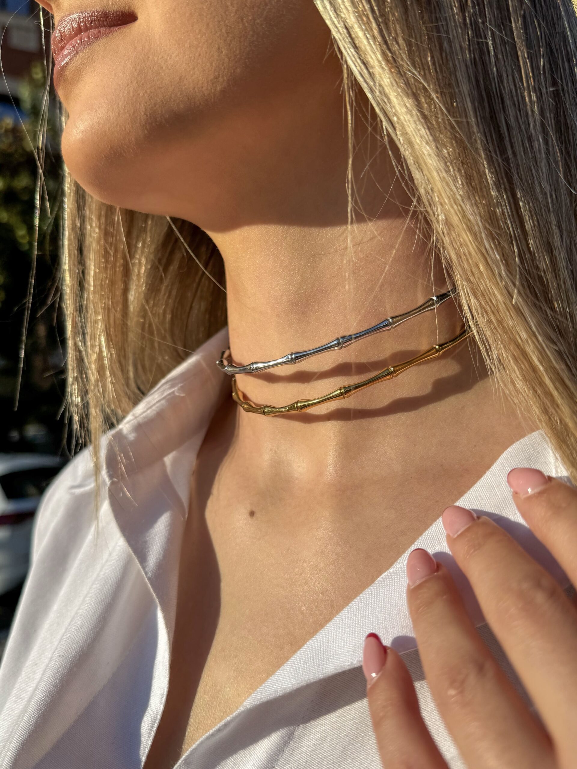 χρυσό κολιέ τσόκερ και ασημί